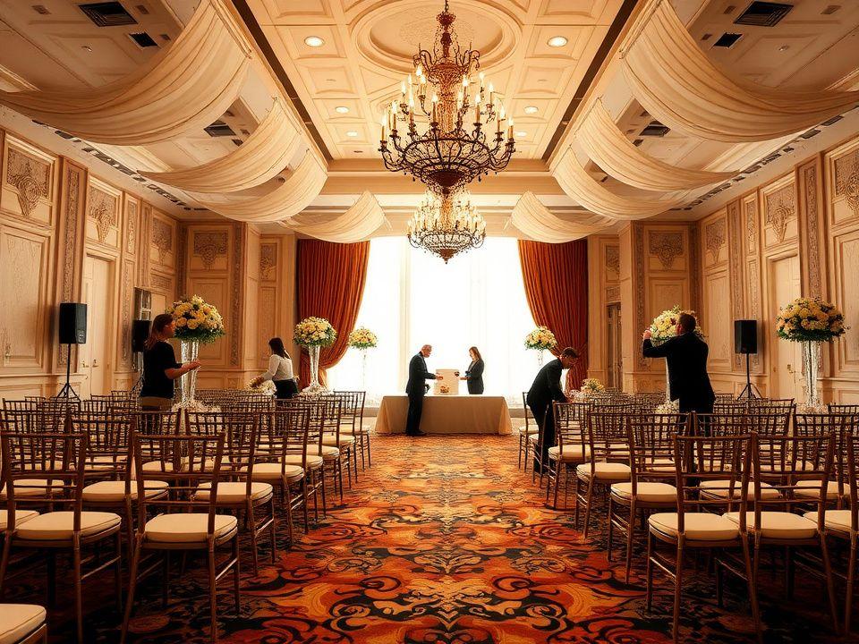 Ballroom being staged for an awards dinner